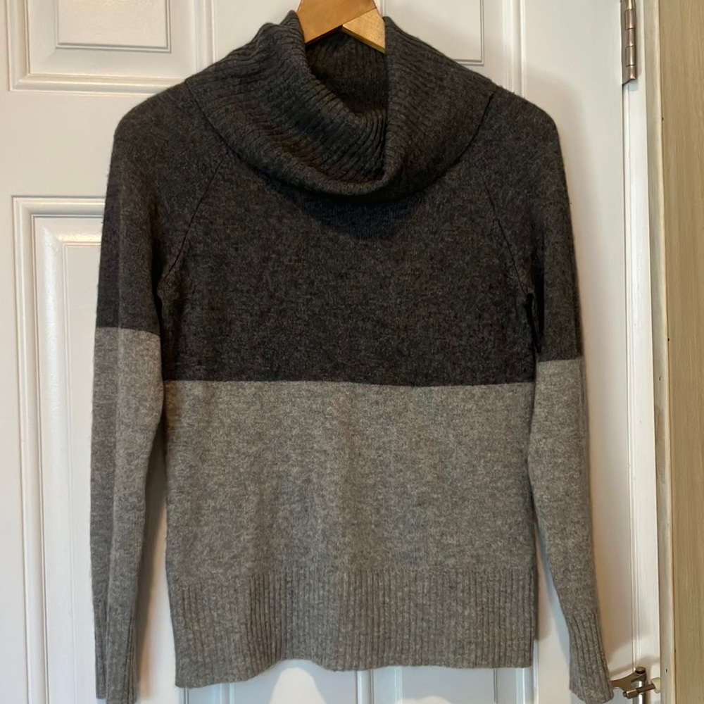 Only Mine Wool/Cashmere Cowl Neck Colorblock grey sweater